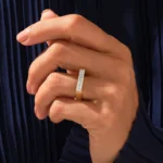 14k Baguette Natural Diamond Bar Ring | Solid Gold Flat Top Signet Ring for Women - 图片 3