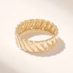 18k Gold Natural Diamond Pave Wedding Band: Thick Women's Alliance Ring - Image 7