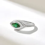 14K Solid Gold Emerald Evil Eye Ring - 图片 5