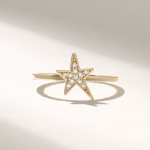 14k Solid Gold Pave Natural Diamond Star Ring: Dainty Celestial Statement Ring for Women - Image 2