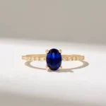 18K Solid Gold Oval Sapphire Diamond Ring - 图片 2