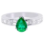18K Solid Gold Natural Emerald and Diamond Solitaire Band Ring