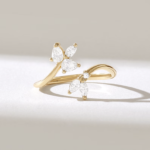 Natural Diamond Open Cuff Flower Ring: 18K Solid Gold Adjustable Floral Ring for Women - 图片 2