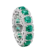 18K Solid Gold Natural Emerald Diamond Eternity Band - 图片 3