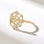 Natural Diamond Spider Web Ring | 14K Solid Gold Statement Ring | Vintage Boho Gothic - Image 4