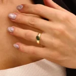 18K Solid Gold Moss Agate Solitaire Ring - Image 3