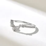 Natural Diamond Curved Ring |  14k Solid Gold Chevron Ring - 图片 6