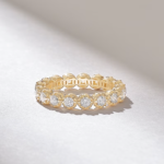Pave Natural Diamond Eternity Ball Ring | 18K Solid Gold Wedding Band | Stackable Ring - 图片 4