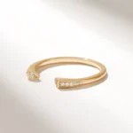 Moissanite Diamond Cuff Ring | Solid Gold Open Stacking Ring | 18k Pave Moissanite Diamond Wrap Ring - Image 4