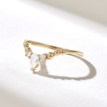 Curved Pear Natural Diamond Ball Ring in 18K Solid Gold | Wishbone Stacking Ring Women - 图片 4