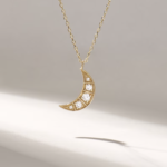 18k Solid Yellow Gold Pave Moissanite Diamond Moon Necklace: Dainty Celestia Charm - Image 2