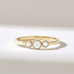 Three Stone Bezel Engagement Ring | 18k Gold Trilogy | Bezel Set Natural Diamond Ring - Image 2