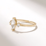 Marquise Natural Diamond Engagement Ring | 0.5ctw Solitaire Ring with Round Natural Diamonds - 图片 4