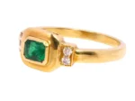 18K Solid Gold Natural Emerald and Diamond Art-Deco Style Ring - Image 2