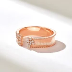 14k Gold Natural Diamond Open Wedding Band: Textured Anniversary Cuff Ring, 5MM Wide - Image 6