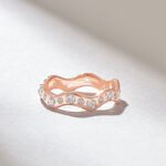 14k Solid Gold Alternating Pave Wavy Band: Minimalist Zigzag Ring for Women - Image 4