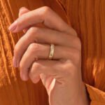 14k Solo Natural Diamond Migraine Wedding Band, Classic Solid Gold Marriage Ring - Image 3