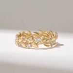 Natural Diamond Pave Leaf Ring | Solid Gold Vine Eternity Wedding Band | Dainty Ring - 图片 2