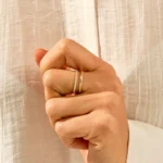 Stunning Pave Moissanite Diamond Double Wedding Band | 18K Solid Gold Minimal Ring Enhancer - 图片 3