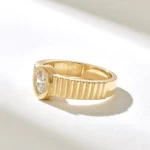 14k Gold Oval Natural Diamond Solitaire Ring | Solid Gold Bezel Set Engagement Ring - Image 4