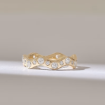 14k Solid Gold Alternating Pave Wavy Band: Minimalist Zigzag Ring for Women - Image 2