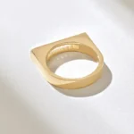 14k Baguette Natural Diamond Bar Ring | Solid Gold Flat Top Signet Ring for Women - 图片 7