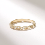 18k Gold Natural Diamond Twisted Half Eternity Ring, Dainty Rope Wedding Band for Women - Image 4