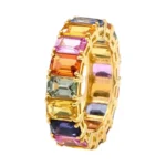 14K Solid Gold 11.05 Carat Emerald-Cut Multi-Sapphire Eternity Band Ring - Image 3