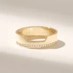 14k Gold Natural Diamond Half Eternity Wedding Band: Unique Pave Design, Wide Gold Ring - Image 2