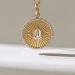 Natural Diamond Disc Necklace | 18k Solid Gold Sun Necklace | Sunrise Medallion Necklace - Image 2