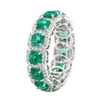 18K Solid Gold Natural Green Emerald & Diamond Eternity Band Ring