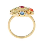 18K Solid Gold Nine Precious Gems "Nav ratan" Statement Ring For Women - 图片 4