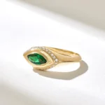 14K Solid Gold Emerald Evil Eye Ring - 图片 4
