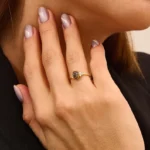 18k Gold Vintage Pear Salt and Pepper Diamond Engagement Ring, Solid Gold Ring - Image 2