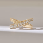 Thick Band X Crossover Ring | Pave Natural Diamond Statement Ring in Solid Gold - Image 2