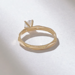 14k Solid Gold Faceted Band Solitaire Ring | 0.3CT Round Engagement Ring | 14k Solid Gold Ring - 图片 7