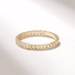 Natural Diamond Pave Chain Ring: 14k Solid Gold Slim Cuban Link Eternity Ring for Women - 图片 4