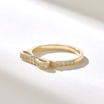 Pave Moissanite Diamond Ribbon Ring | 14k Solid Gold Designer Band for Women - 图片 4