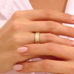 18k Gold Natural Diamond Pave Wedding Band: Thick Women's Alliance Ring - Image 3