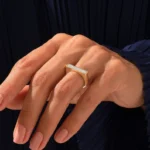 14K Baguette 天然钻石条形戒指 | 纯金平顶女式戒指