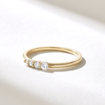 Natural Diamond Ascending Round Wedding Ring, Pave Composition Stacking Ring for Women - 图片 4