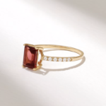 14K Solid Gold Baguette Garnet Diamond Solitaire Ring - 图片 6