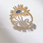 18K Solid Gold Sapphire Diamond Evil Eye Ring - 图片 7