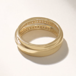 14k Solid Gold Triple Band Pave Natural Diamond Ring: Thick Half Eternity Wedding Band - 图片 7