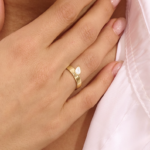 14k Gold Pear Natural Diamond Wedding Band: Solitaire Diamond Minimalist Ring