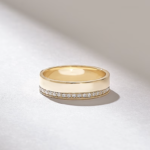 One Side Pave Wedding Band: 14k Gold Minimalist Diamond Marriage Band - Image 4