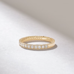 Solid Gold Channel Set Natural Diamond Half Eternity Ring Twisted Rope Detailed Stacking - 图片 6