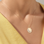 Natural Diamond Crescent Moon Necklace | 14k Solid Gold Disc Necklace for Women - Image 3