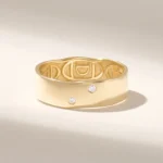 14k Gold Flush Set Two Natural Diamond Band: Solid Thick Cigar Wedding Ring - Image 2