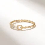 14k Solid Gold Link Ring | Dainty Twist Rope Ring | Real Natural Diamond Chain Ring - Image 4